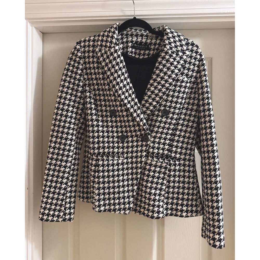 Bagatelle Black White Houndstooth Double Breasted Lined Blazer Women's Sz S EUC!